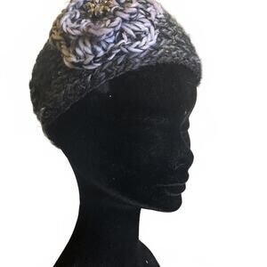 Black Gray Metallic Hand Knitted Embellished Headband